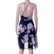 Style Women Sexy Dresses Bohemia Floral Printed Chiffon Open Fork Condole Belt Beach Dress vestidos IMY66