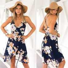 Style Women Sexy Dresses Bohemia Floral Printed Chiffon Open Fork Condole Belt Beach Dress vestidos IMY66