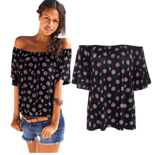Style Women Sexy Off Shoulder Tops Ladies Short Sleeve Floral Printing Blouse Shirt Blusas Feminino IMY66