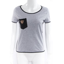 T-Shirt Women Sexy Hollow Tiger Head Pockets T-shirt Casual 2 Piece Set Tee+Shorts Female Tracksuit IMY66