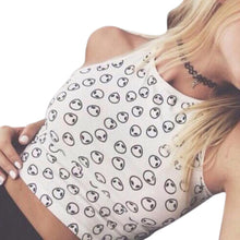 White Alien Print Halter Top Women Tank Sexy Halter Crochet Bustier Crop Top Cotton Short Bralette Top IMY66
