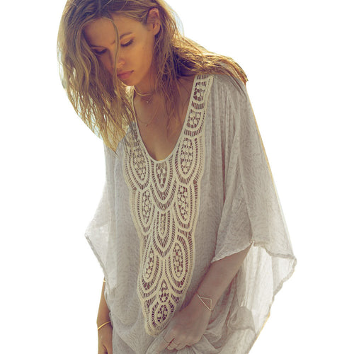 Women Beach Chiffon Blouse Tops Sexy See Through Short Sleeves Shirt Lace Blouse Casual Tank Tops T-Shir IMY66