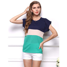 Women Blouses Casual Striped Chiffon Shirt Patchwork Short Sleeve Tops Blouse blusas feminina IMY66