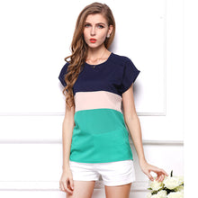 Women Blouses Casual Striped Chiffon Shirt Patchwork Short Sleeve Tops Blouse blusas feminina IMY66