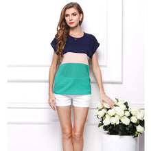 Women Blouses Casual Striped Chiffon Shirt Patchwork Short Sleeve Tops Blouse blusas feminina IMY66