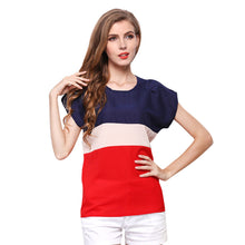 Women Blouses Casual Striped Chiffon Shirt Patchwork Short Sleeve Tops Blouse blusas feminina IMY66