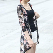 Women Casual Chiffon Blouse Stripe Floral Printed Gauze Blouses Kimono Cardigan Coat Jacket Cover up IMY66