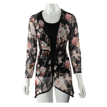 Women Casual Chiffon Blouse Stripe Floral Printed Gauze Blouses Kimono Cardigan Coat Jacket Cover up IMY66