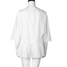 Women Casual Chiffon Blouse Round Neck Half Sleeves Ruffles Hem White Tops Blouse Shirts blusas femininas IMY66