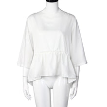 Women Casual Chiffon Blouse Round Neck Half Sleeves Ruffles Hem White Tops Blouse Shirts blusas femininas IMY66