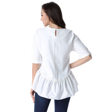 Women Casual Chiffon Blouse Round Neck Half Sleeves Ruffles Hem White Tops Blouse Shirts blusas femininas IMY66