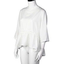 Women Casual Chiffon Blouse Round Neck Half Sleeves Ruffles Hem White Tops Blouse Shirts blusas femininas IMY66