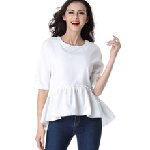 Women Casual Chiffon Blouse Round Neck Half Sleeves Ruffles Hem White Tops Blouse Shirts blusas femininas IMY66