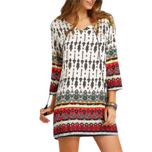 Women Casual Dress Bohemia Sexy V Neck Floral Print Long Sleeve Loose Beach Party Mini Dress vestidos femininos IMY66