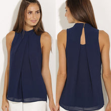 Women Chiffon Blouse Ladies Casual Back Hollow Sleeveless Shirt Blouses Tops blusas feminina IMY66