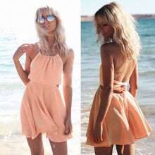 Women Chiffon Dress Sexy Strap Sleeveless Backless Cross Bandage Party Beach Mini Dress vestidos femininos IMY66