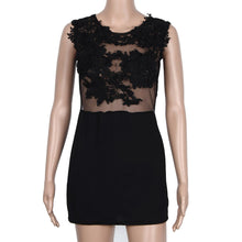 Women Dress Sexy Sleeveless Lace Flower Embroidery Transparent Mesh Mini Dress vestidos femininos IMY66