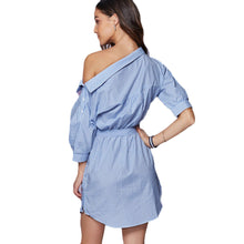 Women Dress Sexy Half Sleeve Striped Off Shoulder Casual Tie WaisT-Shirt Dress Vestidos femininos IMY66
