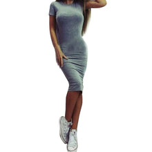 Women Dress Ladies Sexy Basic Short Sleeve Bandage Bodycon Sheath Party Midi Dresses Vestidos Femininos IMY66