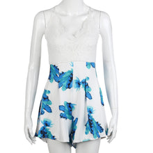 Women Lace Crochet Rompers Sexy Backless Floral Print Bodycon Backless Jumpsuit Bodysuit Boho Shorts Overalls IMY66