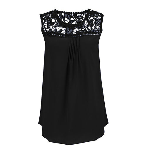 Women Lace Crochet Splice Chiffon Blouse Casual Sleeveless Vest Tops Blouses Tank Top blusa feminino IMY66