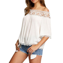 Women Lace Off Shoulder Blouse Shirt Casual Hollow Short Sleeve Tops Blouses Blusas feminina Womens Clothing IMY66