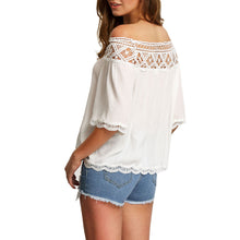Women Lace Off Shoulder Blouse Shirt Casual Hollow Short Sleeve Tops Blouses Blusas feminina Womens Clothing IMY66