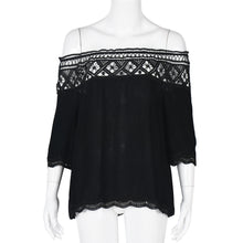 Women Lace Off Shoulder Blouse Shirt Casual Hollow Short Sleeve Tops Blouses Blusas feminina Womens Clothing IMY66