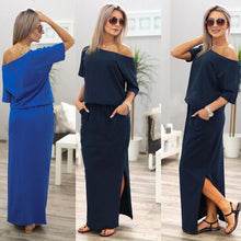 Women Long Dress Boho Sexy Off Shoulder Half Sleeve Party Maxi Dress with Pocket vestidos femininos IMY66