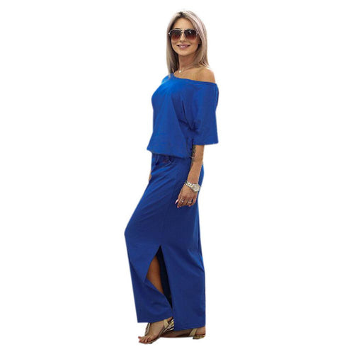 Women Long Dress Boho Sexy Off Shoulder Half Sleeve Party Maxi Dress with Pocket vestidos femininos IMY66