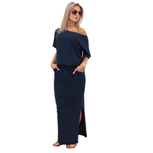 Women Long Dress Boho Sexy Off Shoulder Half Sleeve Party Maxi Dress with Pocket vestidos femininos IMY66