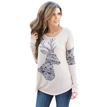 Vintage Boho Womens T-Shirts blusa Elk Deer Printing Long Sleeve Tops Pullover T-Shirt camisetas mujer IMY66