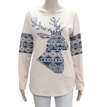 Vintage Boho Womens T-Shirts blusa Elk Deer Printing Long Sleeve Tops Pullover T-Shirt camisetas mujer IMY66