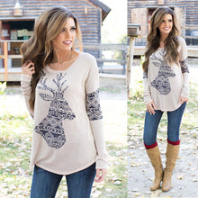 Vintage Boho Womens T-Shirts blusa Elk Deer Printing Long Sleeve Tops Pullover T-Shirt camisetas mujer IMY66