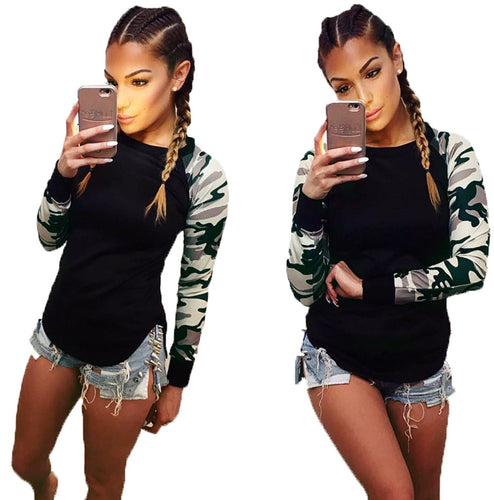 Ladies Women Camouflage Army Long Sleeve Tops T-Shirts Casual Camisetas Feminina IMY66