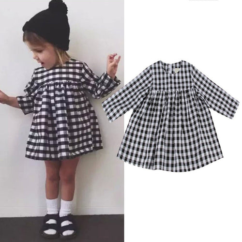 Toddler Kids Baby Girls Clothes Girls Casual Princess Party Plaids Long Sleeve Dresses robe fille IMY66