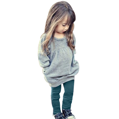 Toddler Kids Girls Outfit Clothes Solid Warm Long Sleeve Tops T-shirt+Long Pants children clothing IMY66