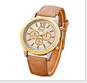 Unisex Casual Faux Leather Band Watches Men Women s Three Eyes Gold Analog Quartz Vogue Wrist Watch relojes Clocks IMY66