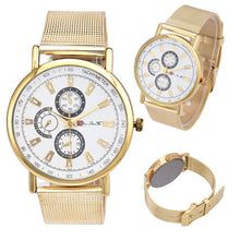 Unisex Contracted Luxury Gold Stainless Steel Band Watches Men Women Three Eyes Analog Quartz Watch IMY66