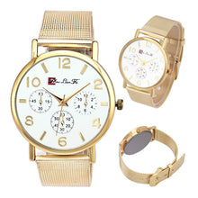 Unisex Contracted Luxury Gold Stainless Steel Band Watches Men Women Three Eyes Analog Quartz Watch IMY66