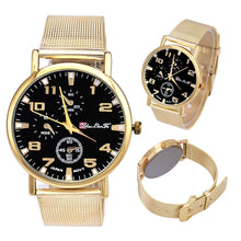 Unisex Contracted Luxury Gold Stainless Steel Band Watches Men Women Three Eyes Analog Quartz Watch IMY66
