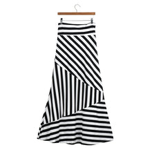 Vestido casual Women Asymmetric High Waist Striped Fold Over Stretch Long Maxi Skirt top robe fille Saias Femininas IMY66