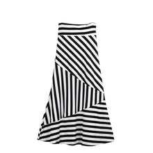 Vestido casual Women Asymmetric High Waist Striped Fold Over Stretch Long Maxi Skirt top robe fille Saias Femininas IMY66