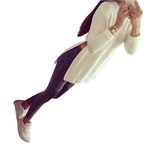 Vestidos Feminino Vintage Warm Women Sexy Open Fork Long Sleeve White Knitted Jumper Sweater Bodycon Dress IMY66
