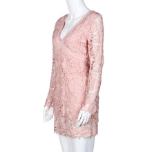 Vestidos Women Casual Lace Dress V-Neck Sleeve Pink Evening Party Mini Dresses Vestido de festa IMY66