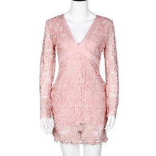 Vestidos Women Casual Lace Dress V-Neck Sleeve Pink Evening Party Mini Dresses Vestido de festa IMY66