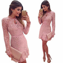 Vestidos Women Sexy Lace Club Dress O-Neck Sleeve Pink Evening Party Dresses Vestido de festa Brasil Trend IMY66