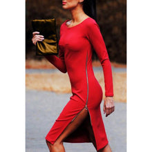 Vestidos femininos Women Dress Long Sleeve O Neck Side Split Zipper Up Slim Fit Bodycon Bandage Party Dress IMY66