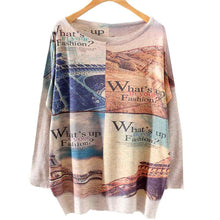 Vintage Womens Knitted Sweater Casual Long Sleeve Printed Loose Knitwear Tops Jumper Tops Pullover pull femme IMY66