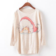 Vintage Womens Knitted Sweater Casual Long Sleeve Printed Loose Knitwear Tops Jumper Tops Pullover pull femme IMY66